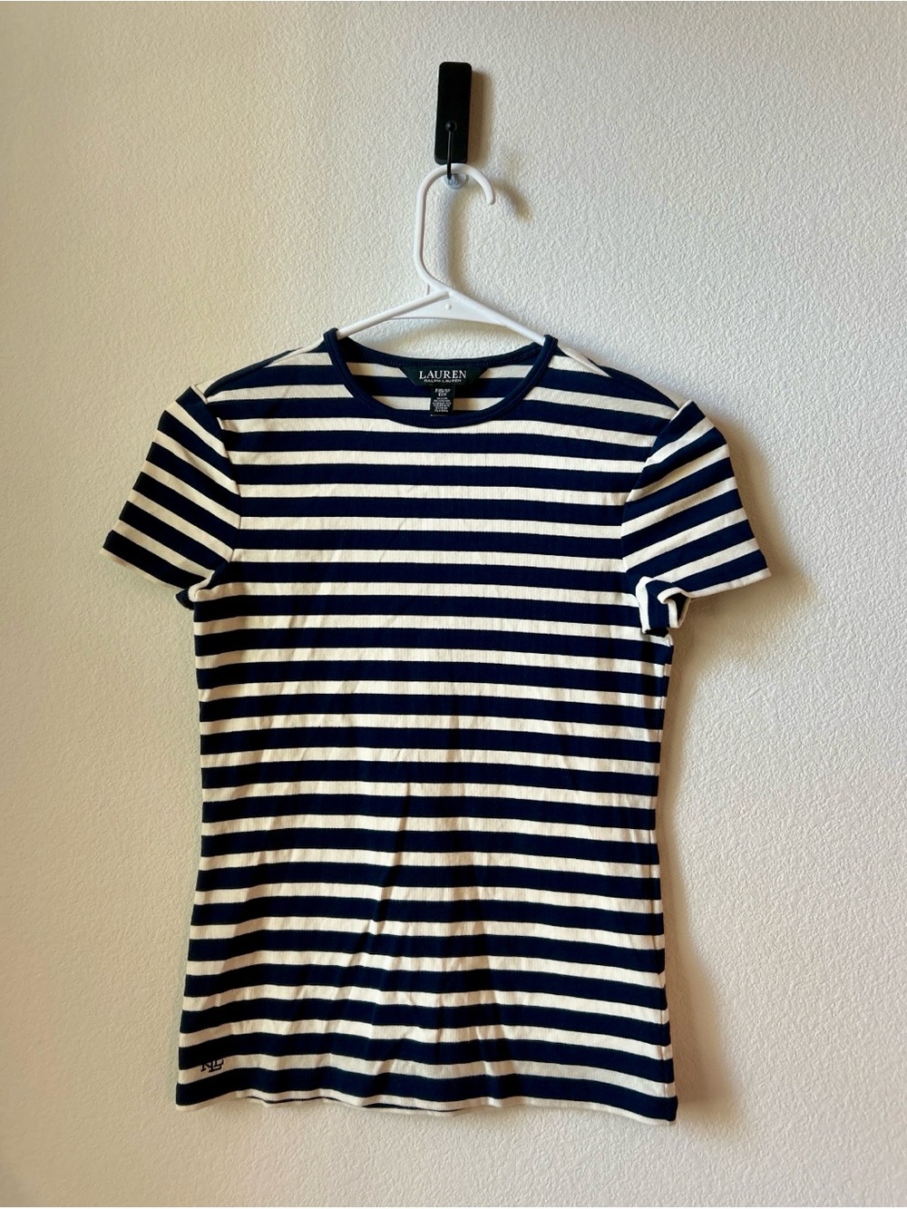 Ralph Lauren Navy and White Striped Crewneck Tee
